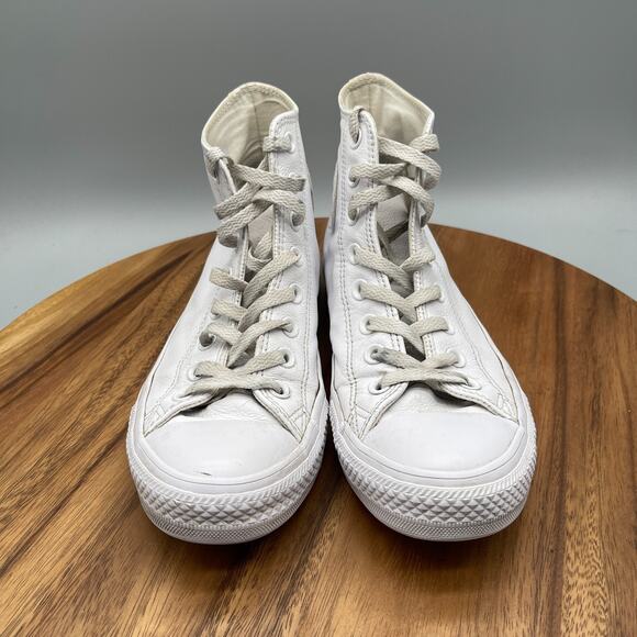 Converse Chuck Taylor All Star Hi Shoes Womens 8.5 White Leather Hi Tops Skate - Picture 2 of 8